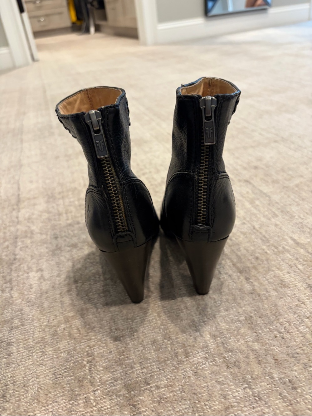 Frye Black Leather Ankle Booties with Rear Zipper